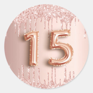 Sticker Rond 15e anniversaire quinceanera blush rose parties sc
