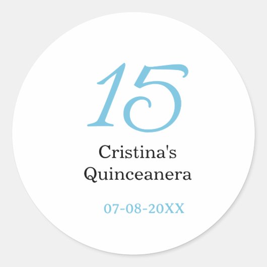 Sticker Rond 15th quinceanera birthday blue black bold letter n (Devant)