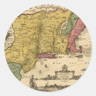Sticker Rond 1685 Map - New Belgium, The New World, New England