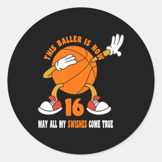 Sticker Rond 16 ans Joyeux 16e anniversaire Basketball 16e Bi (Devant)