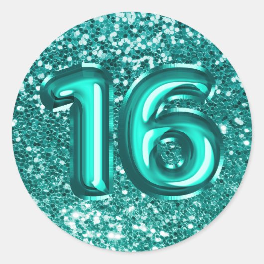 Sticker Rond 16 Ballons à huile Turquoise Parties scintillant m (Devant)