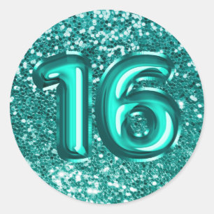 Sticker Rond 16 Ballons à huile Turquoise Parties scintillant m