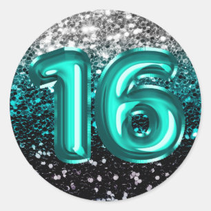 Sticker Rond 16 ballons en aluminium sarcelle pailletés multiré