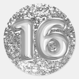 Sticker Rond 16 Ballons en feuille d'argent pailletés de gros p