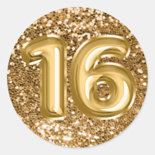 Sticker Rond 16 ballons en feuille d'or pailletés de gros paill