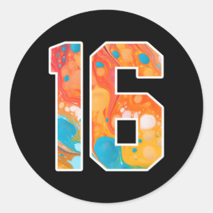 Sticker Rond 16 Numéros D'Équipe De Sport Colorés Avant Et Arri