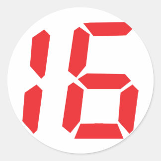 Sticker Rond 16 seize réveil rouge numéro numérique
