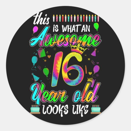 Sticker Rond 16e anniversaire Awesome 16 ans il semble (Devant)