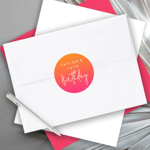 Sticker Rond 16e anniversaire Bright Hot Pink et orange Ombre