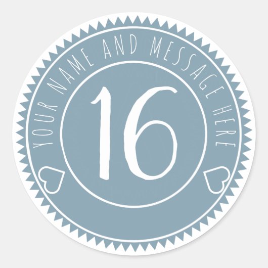 Sticker Rond 16e anniversaire Cool de fête Blue Pastel Classic (Devant)