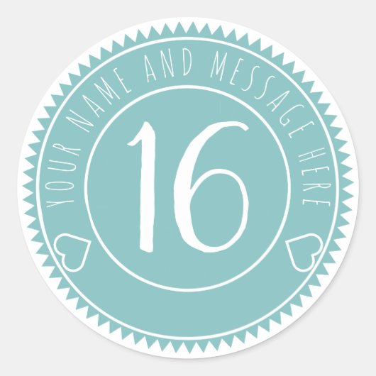 Sticker Rond 16e anniversaire Cool de fête Blue Pastel Classic (Devant)
