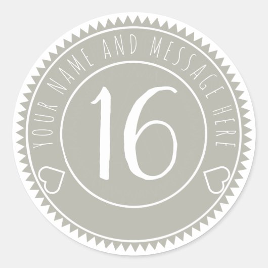 Sticker Rond 16e anniversaire Cool Gray Pastel Classic (Devant)