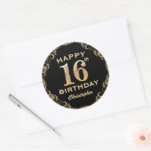 Sticker Rond 16e anniversaire de la Parties scintillant Noir et (Enveloppe)