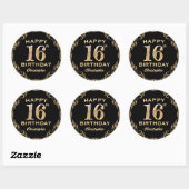 Sticker Rond 16e anniversaire de la Parties scintillant Noir et (Feuille)