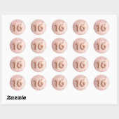 Sticker Rond 16e anniversaire douce 16 blush rose parties scint (Feuille)