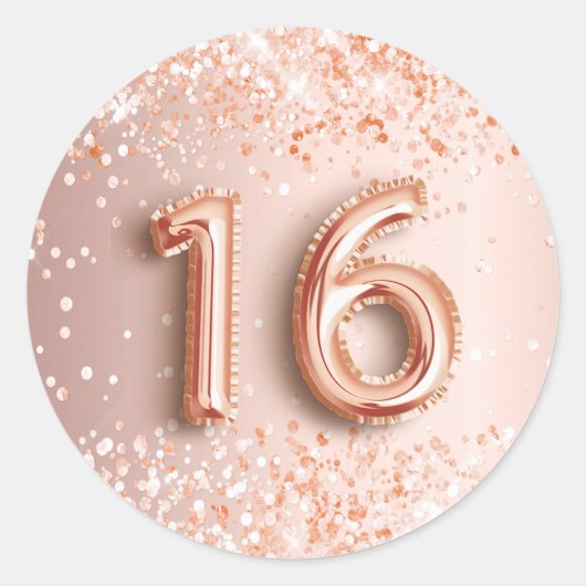 Sticker Rond 16e anniversaire douce 16 blush rose parties scint (Devant)