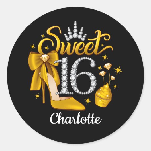 Sticker Rond 16e anniversaire. Doux 16 fille (Devant)