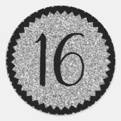 Sticker Rond 16e anniversaire Parties scintillant d'argent clas (Devant)