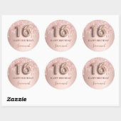 Sticker Rond 16e anniversaire rose or parties scintillant rose (Feuille)