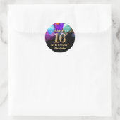 Sticker Rond 16e fête d'anniversaire Ballons noirs et or (Sac)