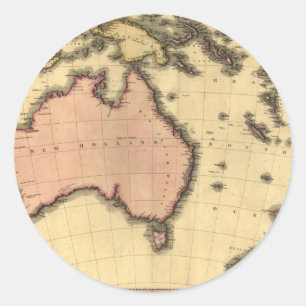 Sticker Rond 1818 Australasia Map - Australia, Nouvelle-Zélande
