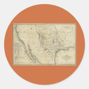 Sticker Rond 1844 Carte du Texas et des pays limitrophes