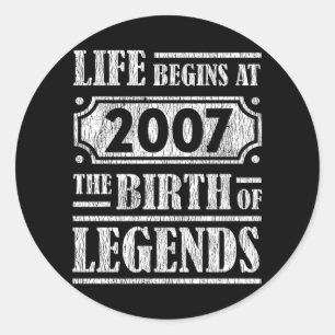 Sticker Rond 18 Ans 2007 Légende de naissance 18e anniversaire