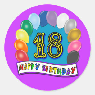 Sticker Rond 18e anniversaire Cadeaux avec Ballons Assortis Des
