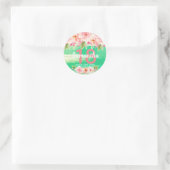 Sticker Rond 18e anniversaire coral dahlia fleurs vert (Sac)