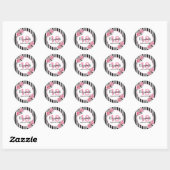 Sticker Rond 18e anniversaire florale rose noir rayures nom (Feuille)