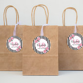 Sticker Rond 18e anniversaire florale rose noir rayures nom