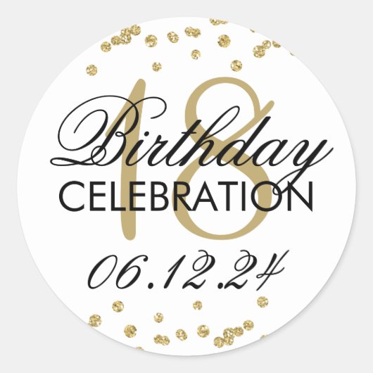 Sticker Rond 18e anniversaire Gold Faux Parties scintillant Con (Devant)