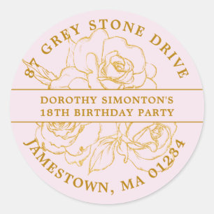 Sticker Rond 18e anniversaire Gold Rose Adresse de retour Label