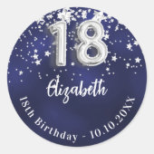 Sticker Rond 18e anniversaire marine bleu argent étoiles (Devant)