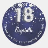 Sticker Rond 18e anniversaire marine bleu argent étoiles (Devant)