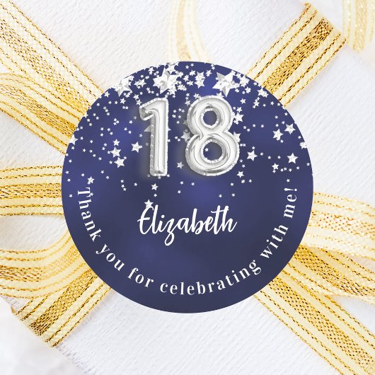 Sticker Rond 18e anniversaire marine bleu argent étoiles