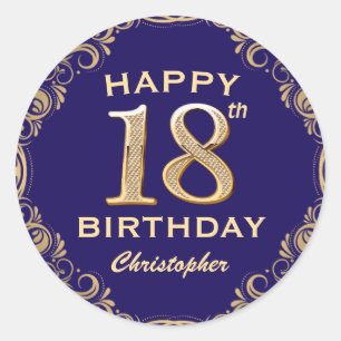 Sticker Rond 18e anniversaire Parties scintillant marine bleu e