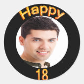 Sticker Rond 18e anniversaire photo ballons d'or noir (Devant)