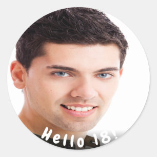 Sticker Rond 18e anniversaire photo personnalisée bonjour 18 po