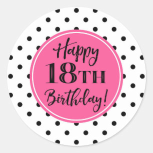 Sticker Rond 18e anniversaire Points blancs noirs roses