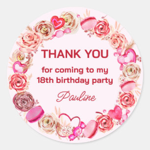 Sticker Rond 18e anniversaire Roses roses Tourbillonnant Coeur
