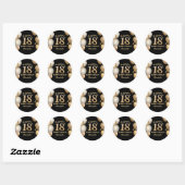 Sticker Rond 18e fête d'anniversaire Ballons noirs et or (Feuille)