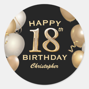 Sticker Rond 18e fête d'anniversaire Ballons noirs et or