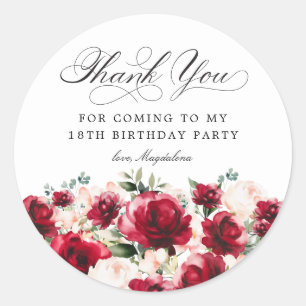 Sticker Rond 18e fête d'anniversaire Merci floral rose rouge