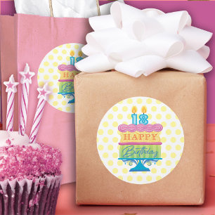 Sticker Rond 18e Joyeux gâteau d'anniversaire Dots jaunes
