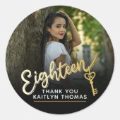Sticker Rond 18th Birthday photo script gold effect 18 key (Devant)