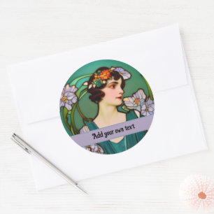 Sticker Rond 1920 Elégance - Portrait Art Nouveau - votre texte