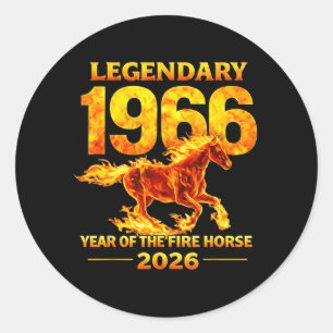 Sticker Rond 1966 Année du Cheval de Feu 60e Anniversaire Chino
