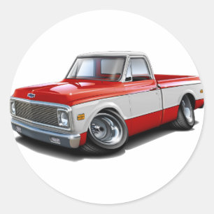 Sticker Rond 1970-72 Camion Chevy C10 Rouge-Blanc