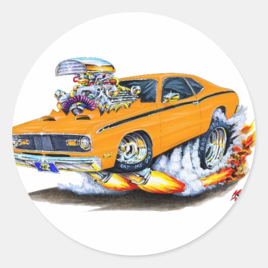 Sticker Rond 1970-74 Plymouth Duster Orange Car (Devant)